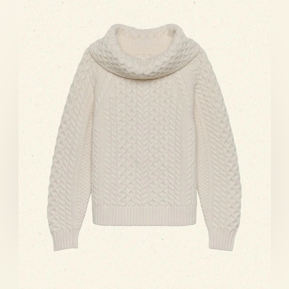 NWT Doen Gillian Fisherman Cable Knit Wool Cotton Roll Turtleneck Sweater Ivory - Picture 7 of 10